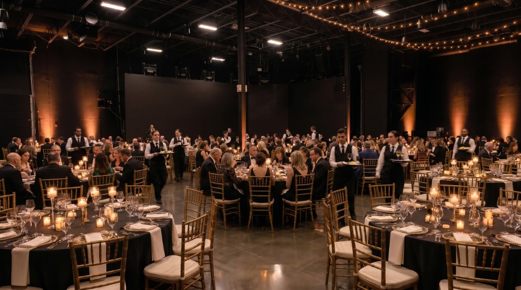 Event and screening space with curved LED display