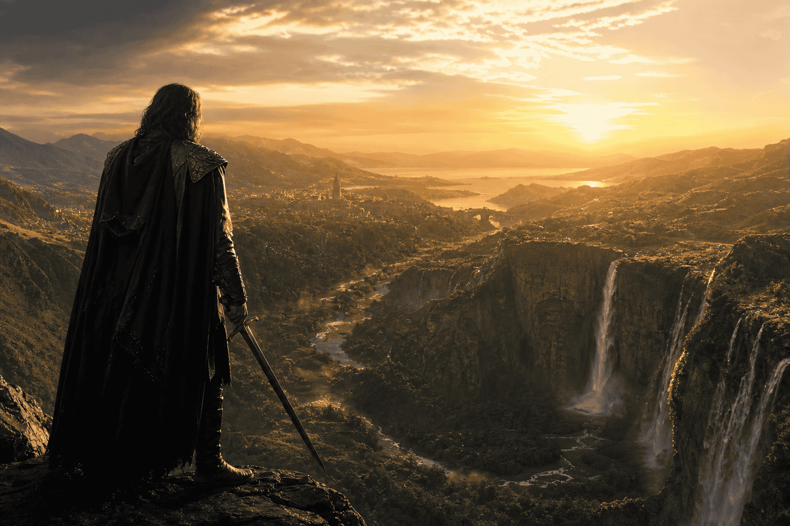 Fantasy adventure golden hour vista