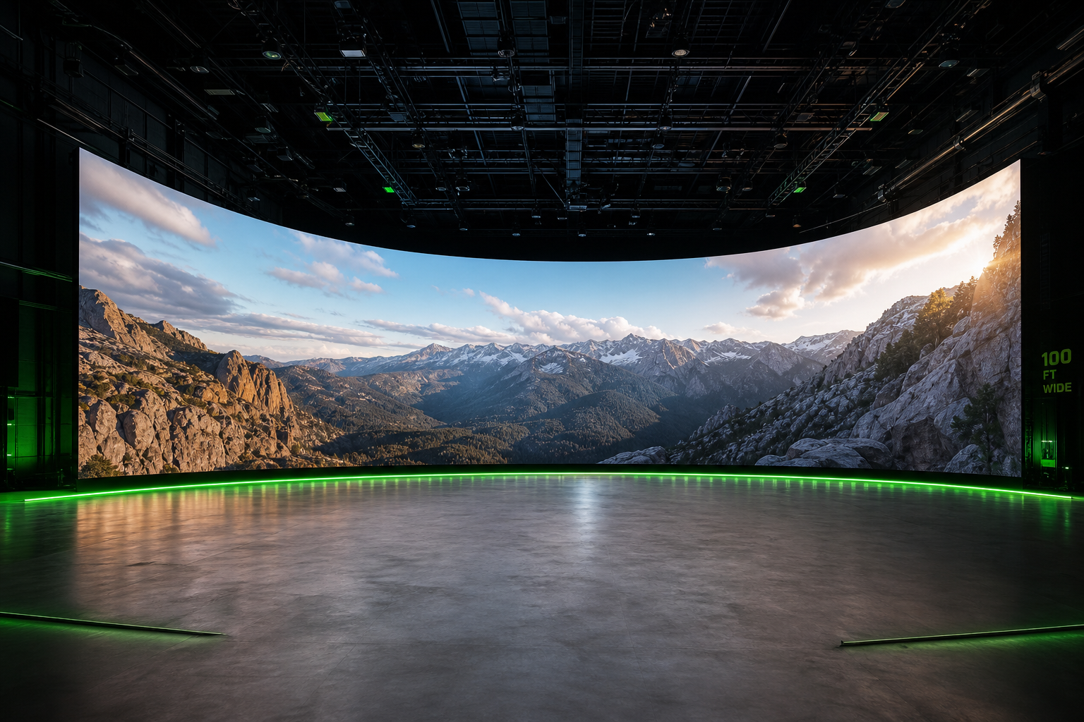 Event and screening space with curved LED display